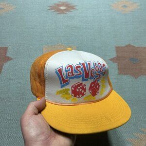 Vintage trucker hat mesh cap Las Vegas dice casino gambling lucky 7 adjustable